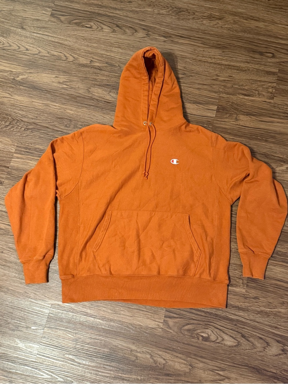 Champion Men’s Burnt Orange Hooded Pullover Sweatshirt in Size Large